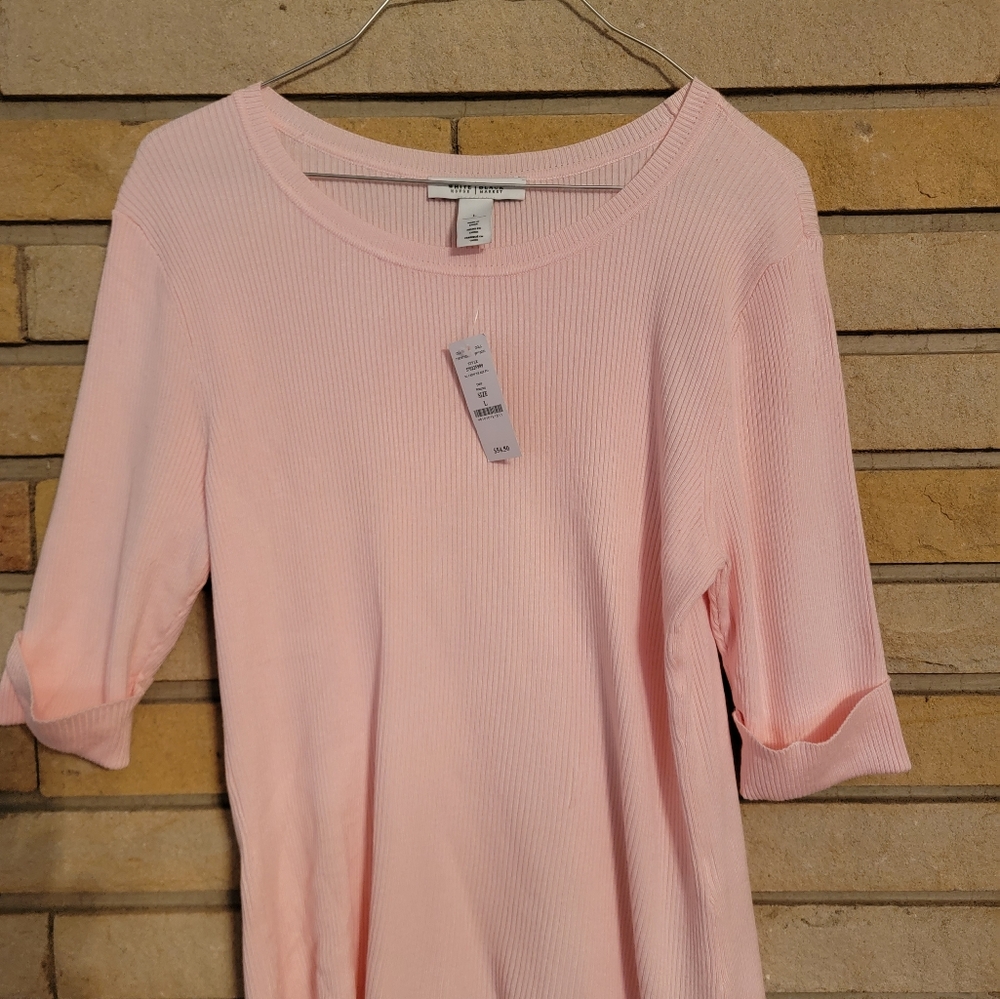 White House Black Market Pink Ribbed Sweater Size Large